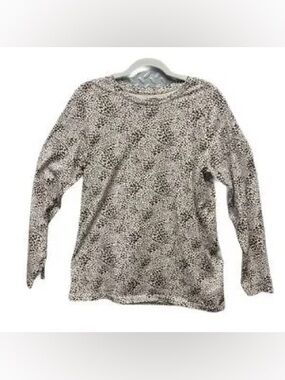 Lands' End Women's Long Sleeve Cotton Tee Brown White Animal Print SZ M/T